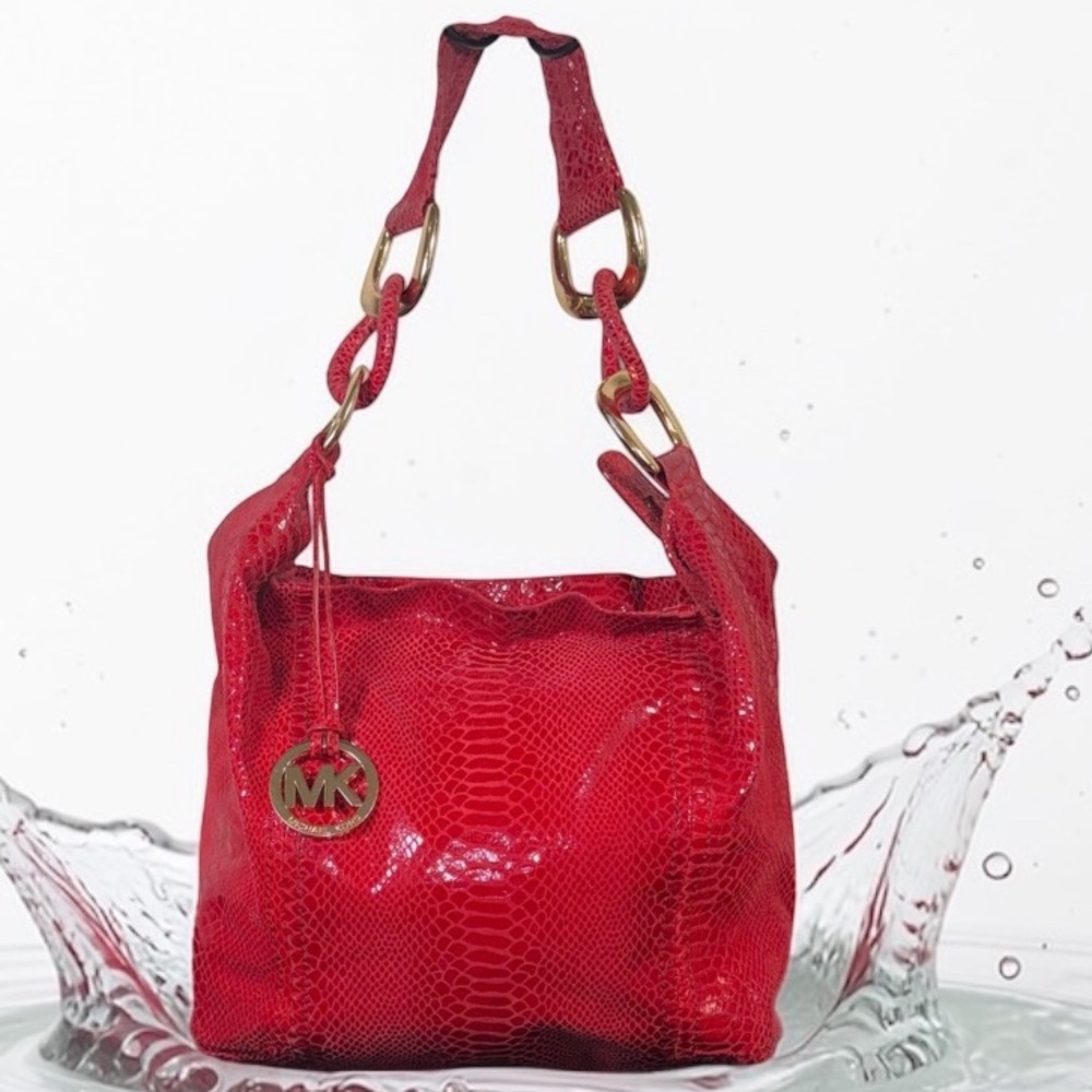 Michael Kors Vibrant Red Snake Print Shoulder Bag